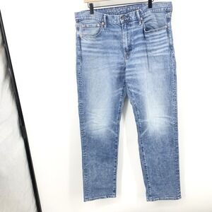 American Eagle Men Size 36x32 Jeans Light Wash Pants Slim‎ Straight Flex Stretch